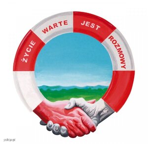 Na zdjęciu widoczne jest koło ratunkowe z napisem "Życie warte jest rozmowy"